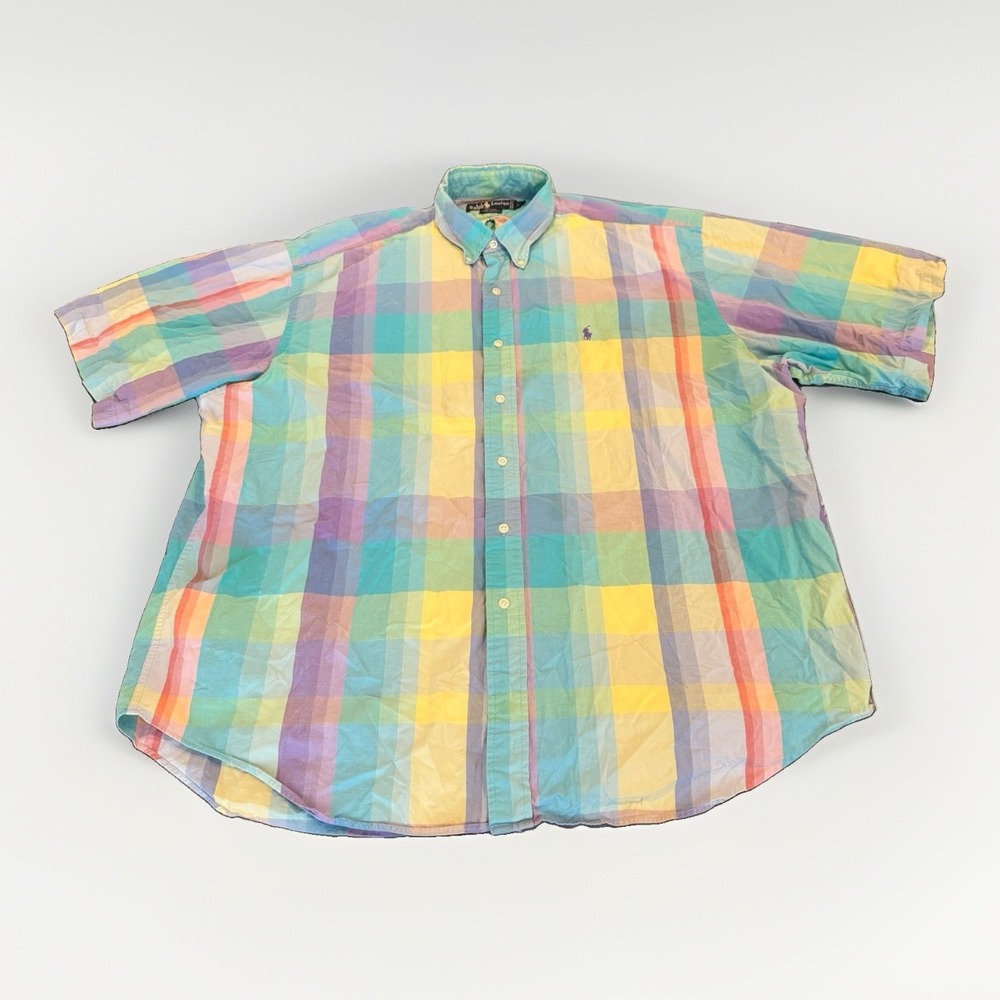 Polo Ralph Lauren XXL Shirt Western Rainbow Blaire Pastel Plaid Vintage 80s 90s
